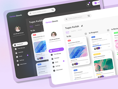 Dashboard - Kanban Board Web daily notes dark mode dashboard design graphic design kanban board logo notes project manager purple simple simple ui simple web ui to do list ui ui dashboard ui design web dashboard web ui white