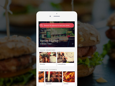 Homepage - Zomato app design discovery food ios minimal restaurant search ui ux white