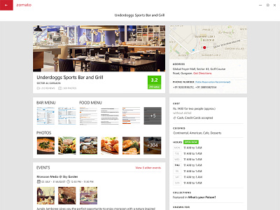 Zomato Restaurant - Windows 10 desktop flat metro restaurant ui ux windows 10 zomato