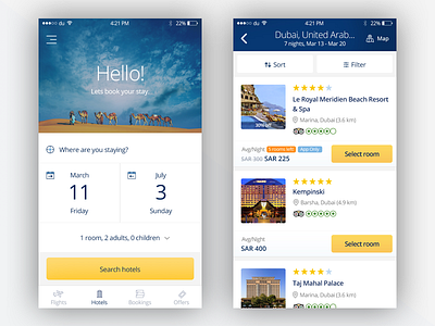 Search hotels travel app clean hotels ios iosapp listings minimal mobile results search ui ux