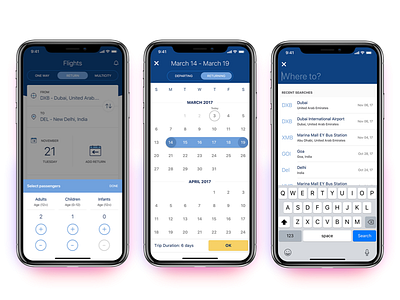 Travel App Experience addpassengers app calendar ios iphonex minimal search travel ui userexperience userinterface ux