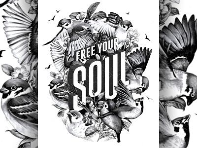 Free Your Soul birds black and white illustrations prints typography