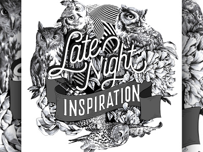 Late Night Inspiration art print black white custom art illustration typography