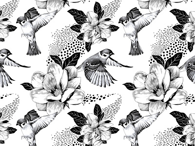 Sweet April showers do spring May flowers. birds black and white illustrations custom art illustration pattern print spring