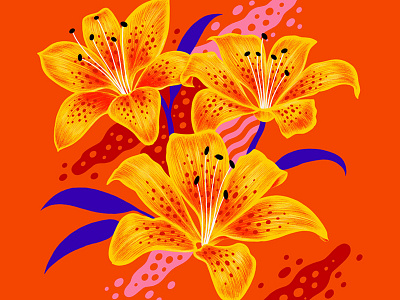 TigerLilies custom art design digital lettering flowers graphic art illustration pop print