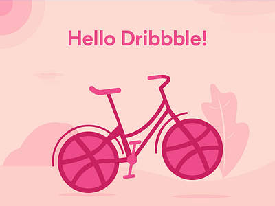 Hello Dribbble! bicycle debut first shot flat hello hello dribbble illustration invite pink thank you ui ux