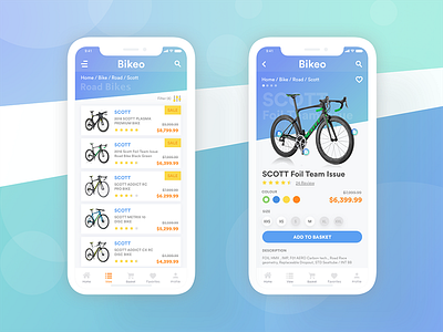 Bikeo bicycle bike card clean design gradient interface ios shop store ui ux