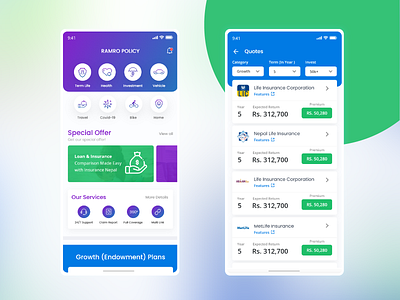 Ramro Policy App UI app insurance insurance app mobile app