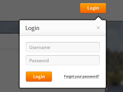 Site Login Dropdown button dropdown form login orange overlay password source sans pro username
