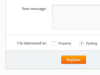Register your interest button checkbox field form input label orange register source sans pro tick
