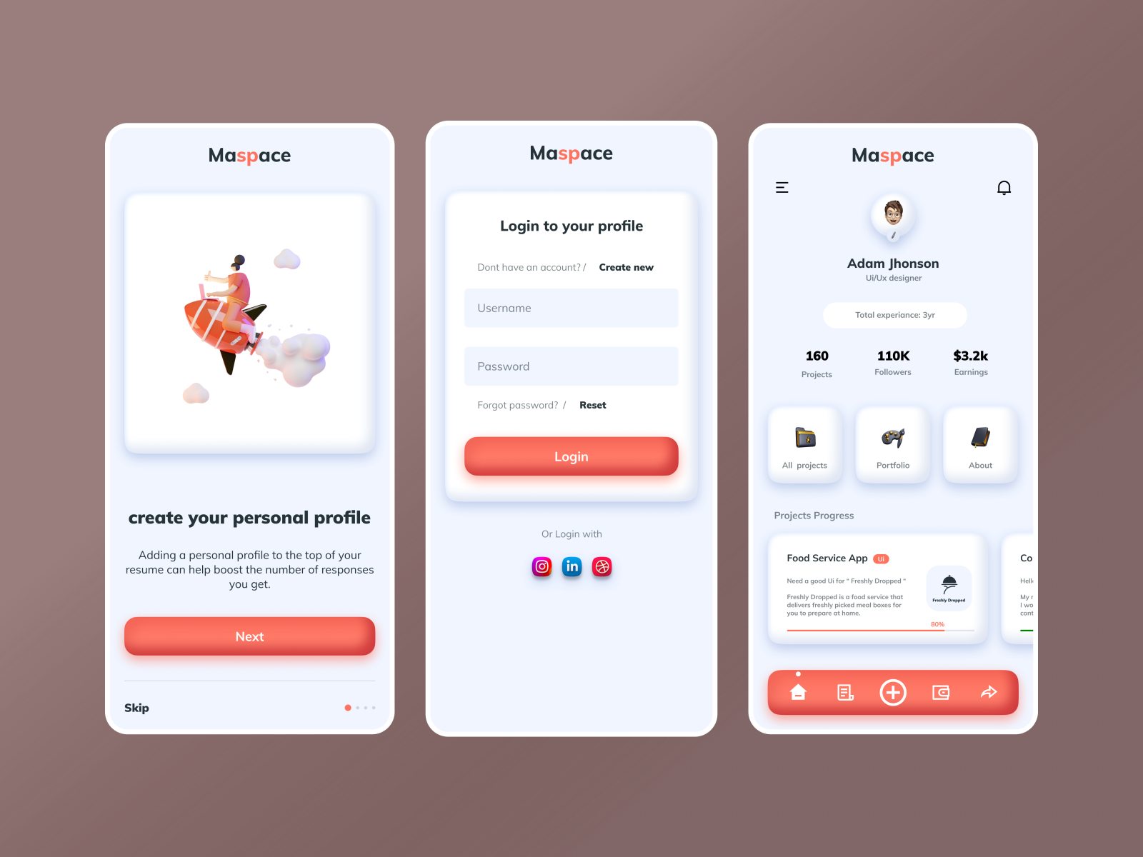 Personal profile app clay morphism by Akhil George on Dribbble