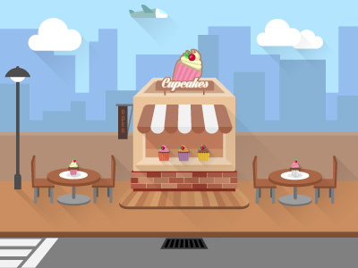 Cupcakes city cupcake enviroment flat flat design game shop vector