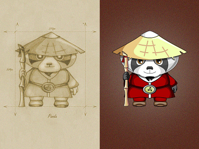 Panda character design panda pencil drawing shaman sketch vector illustration