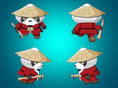 Panda running 2d animation character design panda running shaman vector illustration
