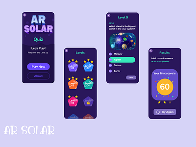 Solar Quiz App UI Design ar branding creative design graphic design icon illustration logo quiz app solar ui ux vector