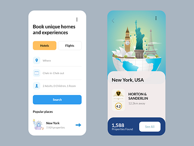 Room Booking App Design app design branding design graphic design hotel booking hotel room icon illustration logo mobile app new york room booking statue of liberty ticket booking typography ui ux vector