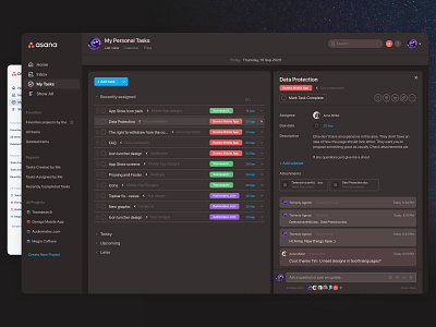 UX/UI Concept - Dark Mode app design application asana home inbox manager menu rask list tables tasks uidesign uiux ux ui