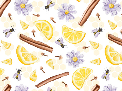 Lemon And Camomile watercolour seamless pattern