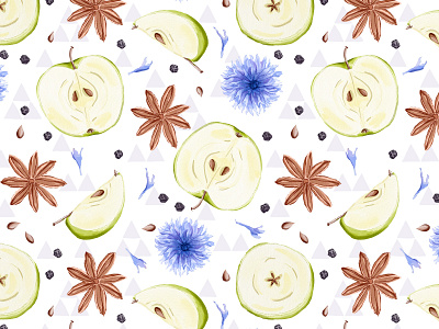 Apples and Anis watercolour seamless pattern