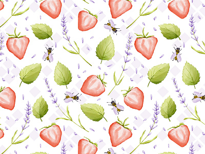 Strawberry & Mint watercolour seamless pattern