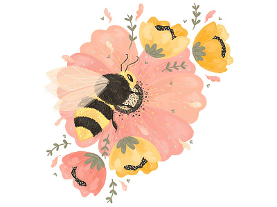 Floral Bee animal bee digital art floral flower illustration nature pastel
