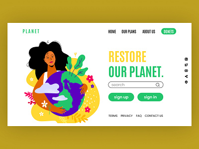 Planet | Restore Our Planet - Protect simple hero section branding design easy erath graphic design hero hero section illustration image logo our planet protect restore section simple ui uiux ux vector