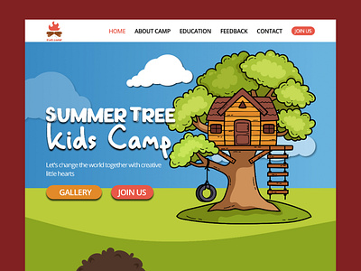 Kids camp Landing page website Ui Ux Design art branding camp design font green hero section illustration kidcamp kids landing logo page playfull summer tree typography ui ux vector