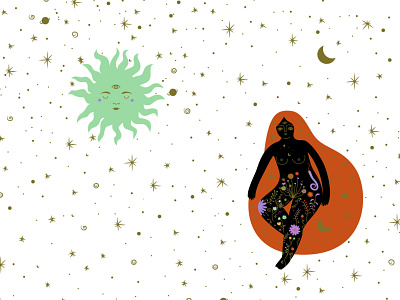 Goddess, sun and universe, vectorial design