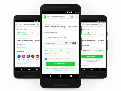 Payment screen debit emi fintech loan netbanking pay payment ui ux zestmoney