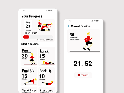 Workout Tracker Design (DailyUi #041) app cartoon dailyui design figma health illustration people red ui workout