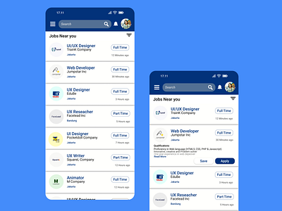 Job Listing (DailyUi #050) app blue dailyui design figma job newbie ui ux