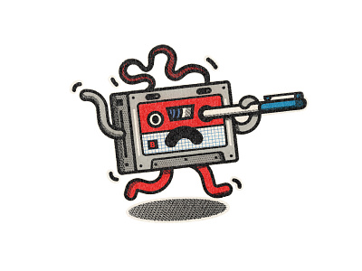 Cassette man 80s cassette character design illustration print retro screenprint