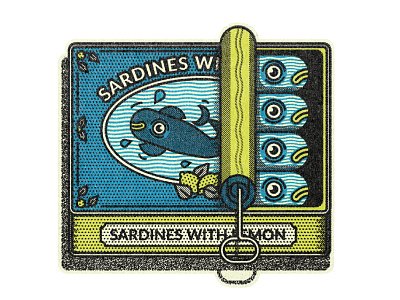 Sardines with lemon fish illustration packaging print sardines screenprint