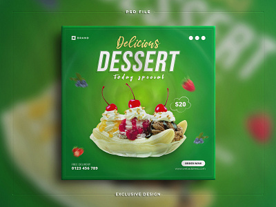Delicious dessert food for social media instagram post banner