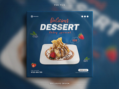 Delicious dessert food for social media instagram post banner