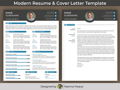 Modern Resume & Cover Letter Template a4 a4 cv branding business corporate creative cv cv design design graphic design identity minimal modern modern resume moderncv resume resume design stationary template