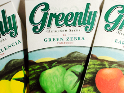 Greenly Seed Packaging design digital drawing graphic design greenly packaging seed package tomatoes