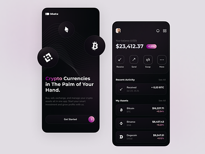 Crypto Wallet Mobile App app app design banking bitcoin blockchain crypto cryptocurrency currency ethereum finance investment mobile app mobile app design mobile design ui wallet