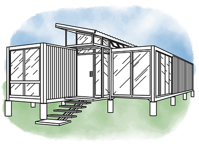 Shipping Container House architecture cad house illustration line outline shipping container watercolor