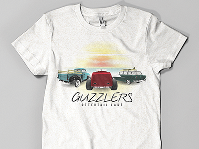 Guzzlers Tshirt Design bitmap cars direct to garment dtg old sunset tshirt design vintage