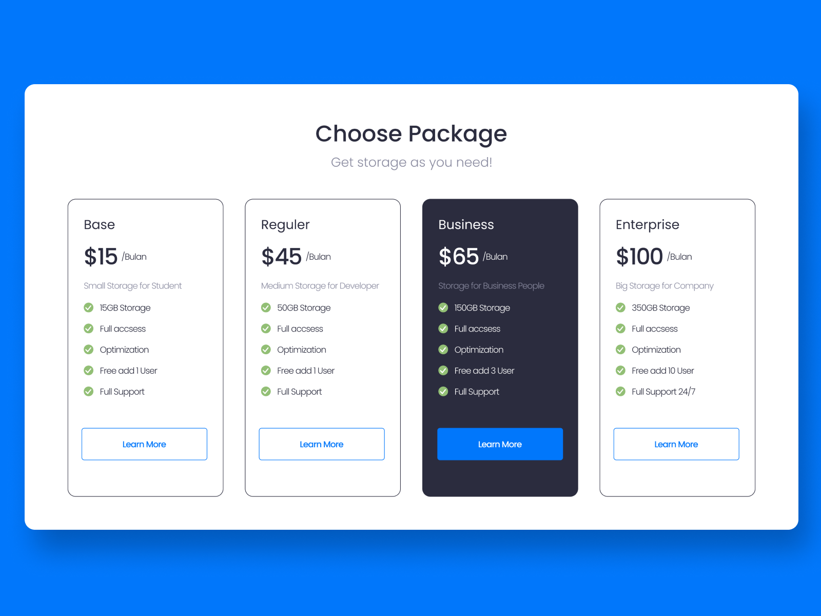 Pricing Card by Glenn Vhalado on Dribbble