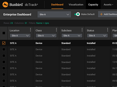 Sunbird DCIM UI Refresh - Dark Mode dark app data center data design data table