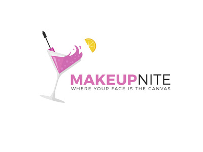 Makeup Nite branding cocktail drink flat glass logo pink