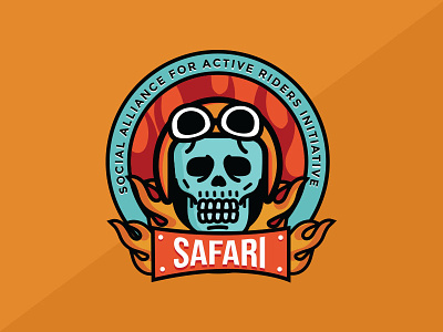 Safari Logo fire helmet logo logo design motorcycle logo orange skull teal