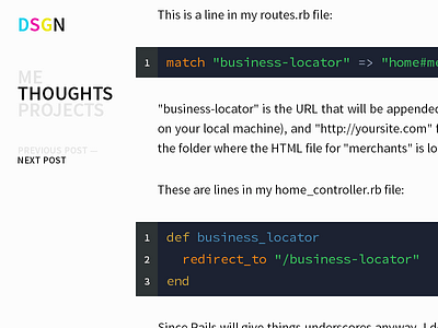 DSGN* post with code snippets blog code dsgn personal portfolio