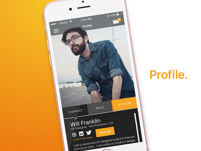 Profile Screen Mockup clean hire ios iphone 6 material mobile modern portfolio profile sketch ui ux