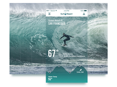 Surfing App Concept - Sketch app clean ios iphone 6 mobile modern sf font sketch surf surfing ui ux