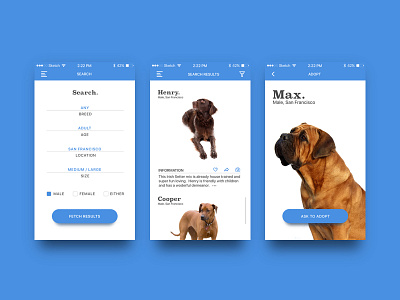 Dog Adoption App Concept app clean concept ios iphone mobile modern pet sketch ui ux