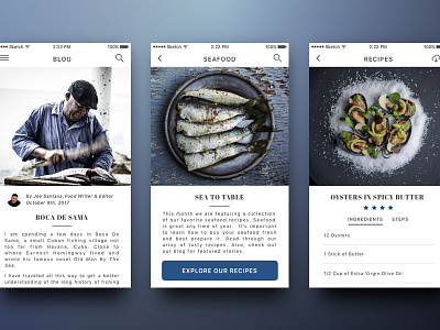 Cooking / Food App blog cooking food iphone menu minimal mobile recipe seafood ui ux