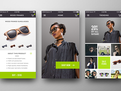 Sunglasses Mobile App app cart ecommerce fashion iphone minimal mobile shopping store sunglasses ux ui